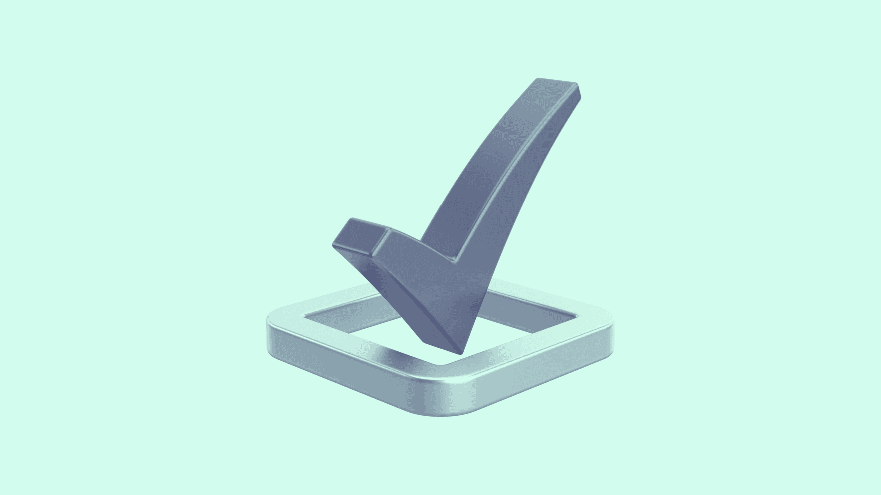 3D-Illustration eines großen Häkchens in einer Checkbox auf hellem Hintergrund.