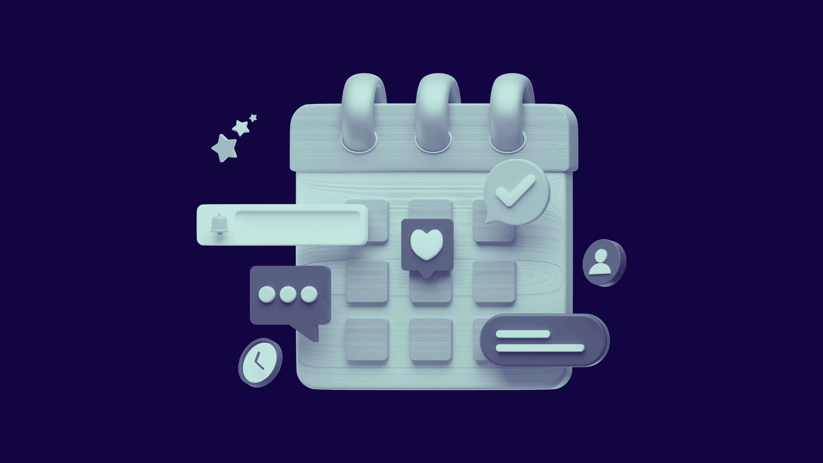 Illustration eines Social-Media-Kalenders mit verschiedenen Icons aus dem Social-Media-Bereich: Like, Benutzer, Nachricht